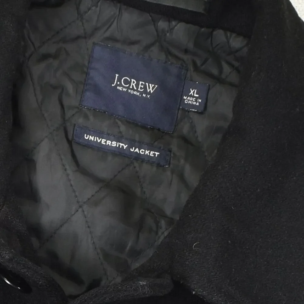 J.Crew University Jacket Mens XL Black Wool Blend Quilted Insulated Car Coat Vtg